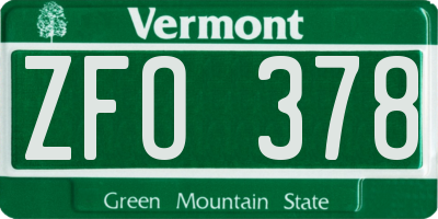 VT license plate ZFO378
