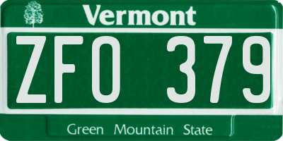 VT license plate ZFO379
