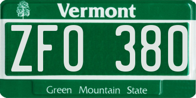 VT license plate ZFO380