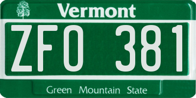 VT license plate ZFO381