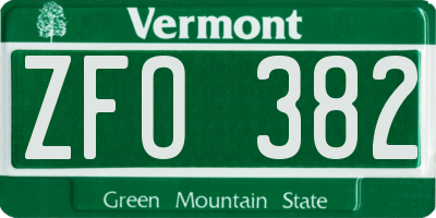 VT license plate ZFO382