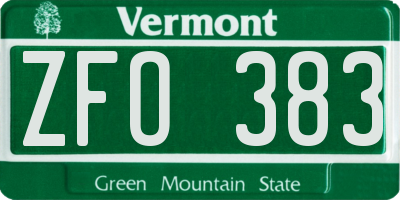 VT license plate ZFO383