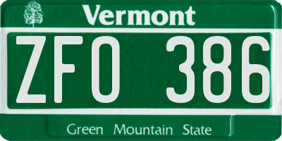 VT license plate ZFO386