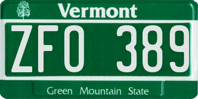 VT license plate ZFO389