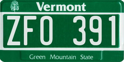 VT license plate ZFO391