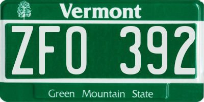 VT license plate ZFO392