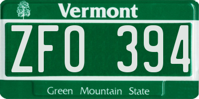 VT license plate ZFO394