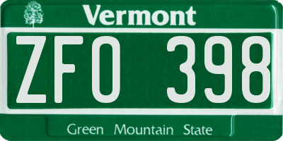 VT license plate ZFO398