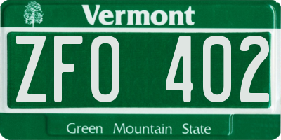 VT license plate ZFO402
