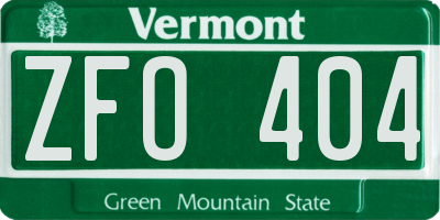 VT license plate ZFO404