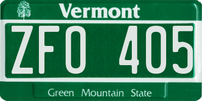 VT license plate ZFO405