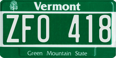VT license plate ZFO418