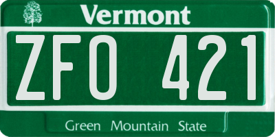 VT license plate ZFO421