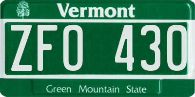 VT license plate ZFO430