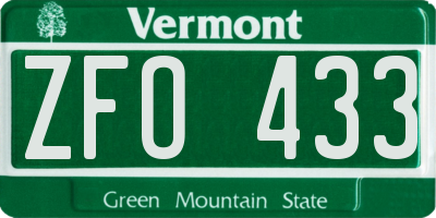 VT license plate ZFO433