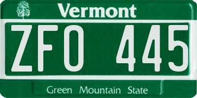 VT license plate ZFO445