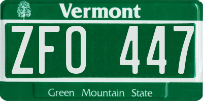 VT license plate ZFO447