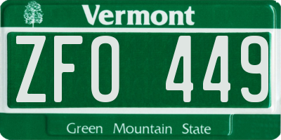 VT license plate ZFO449