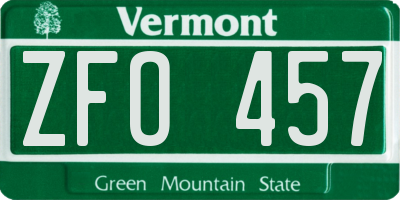 VT license plate ZFO457
