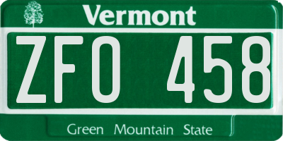 VT license plate ZFO458