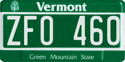 VT license plate ZFO460