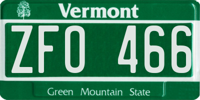 VT license plate ZFO466