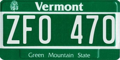 VT license plate ZFO470