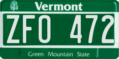 VT license plate ZFO472
