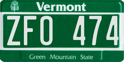 VT license plate ZFO474