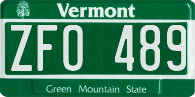 VT license plate ZFO489