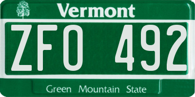 VT license plate ZFO492