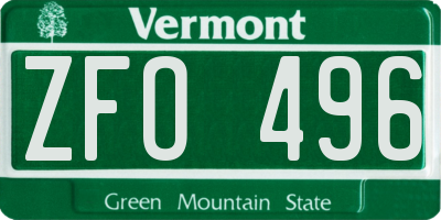 VT license plate ZFO496