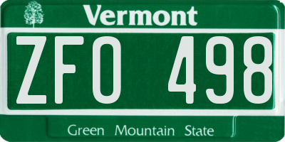 VT license plate ZFO498