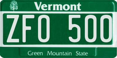 VT license plate ZFO500