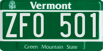 VT license plate ZFO501