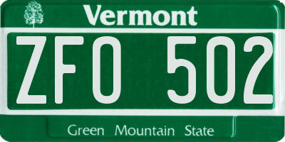 VT license plate ZFO502