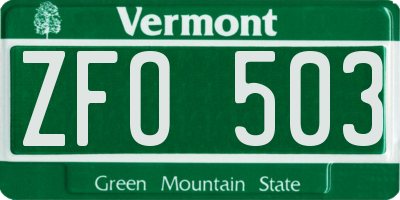 VT license plate ZFO503