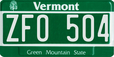 VT license plate ZFO504