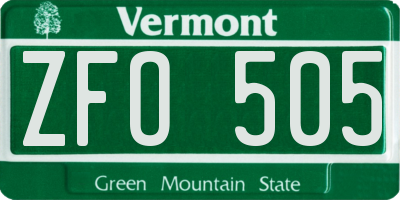 VT license plate ZFO505