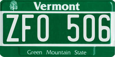 VT license plate ZFO506