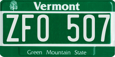 VT license plate ZFO507