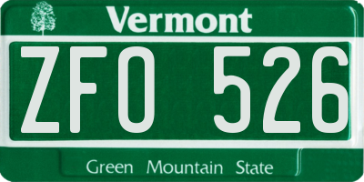VT license plate ZFO526