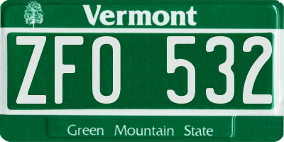 VT license plate ZFO532