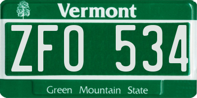 VT license plate ZFO534