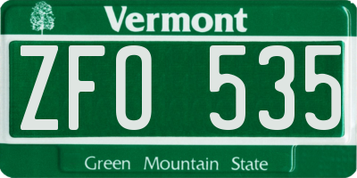 VT license plate ZFO535