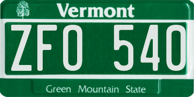 VT license plate ZFO540