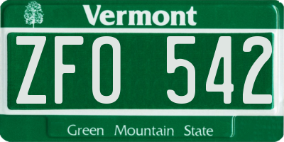 VT license plate ZFO542