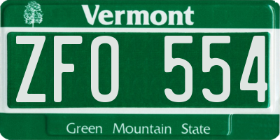 VT license plate ZFO554