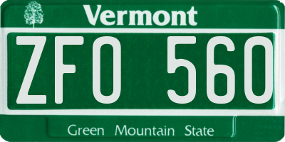 VT license plate ZFO560
