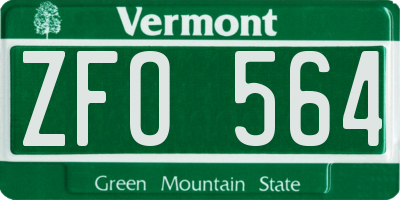 VT license plate ZFO564